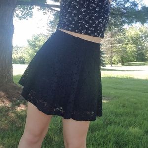 Black Floral Lace Skater Skirt